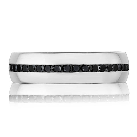 Channel Set Black Diamond in High Polish Finish Wedding Band