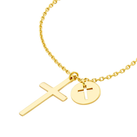 Cross Necklace with Cutout Cross Disc Dangle