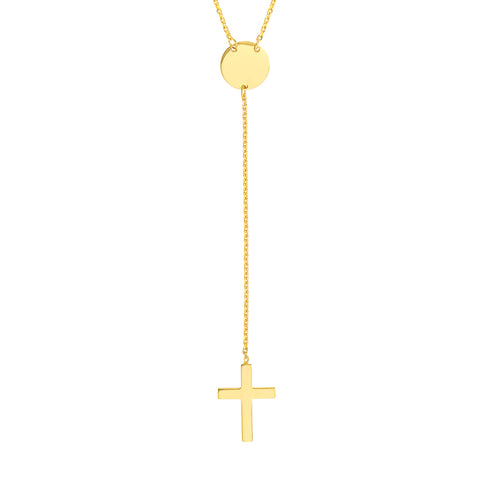 Cross Lariat Necklace with Disc