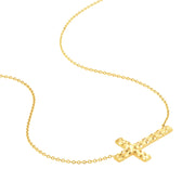 Diamond-Cut Sideways Cross Adj. Necklace