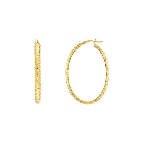 4mm x 42mm Diamond-Cut Oval Hoop Earrings