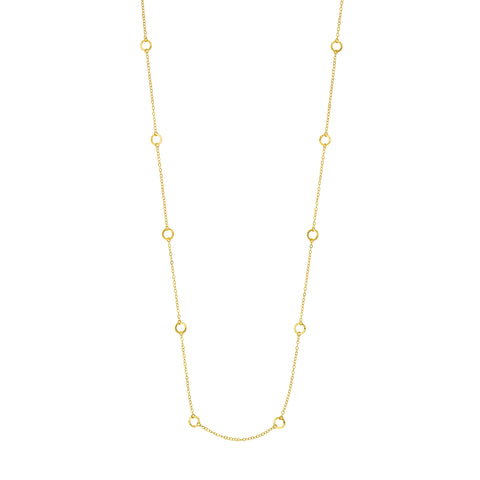 Long Open Hammered Circles Chain Necklace