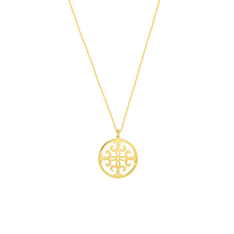 Circle Framed Fleur-de-Lis Pendant Necklace