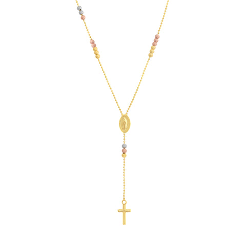 Tri-Color Mary and Cross Beaded Lariat Necklace