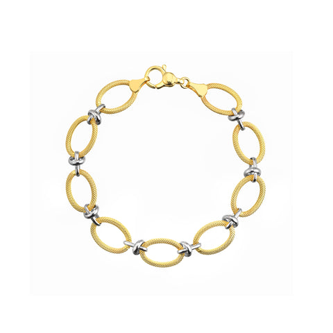 Two-Tone Textured Open Oval Link Bracelet