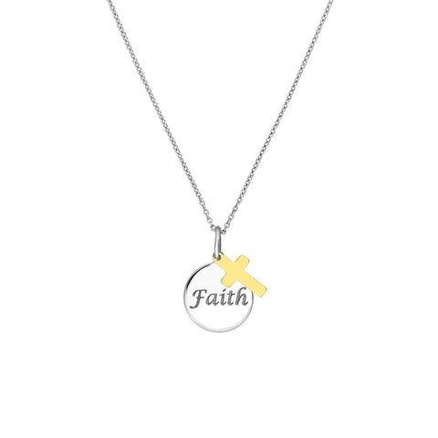 Sterling Silver Faith Disc Necklace with Cross