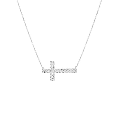 Diamond-Cut Sideways Cross Adj. Necklace