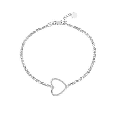 Sterling Silver Sideways Open Heart Bracelet