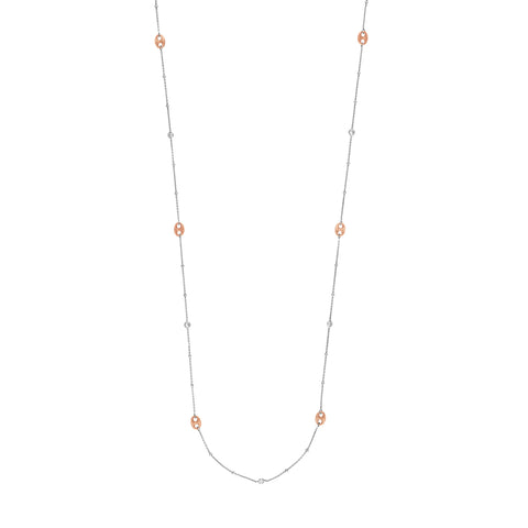 Sterling Silver CZ and Mariner Link Station Long Necklace