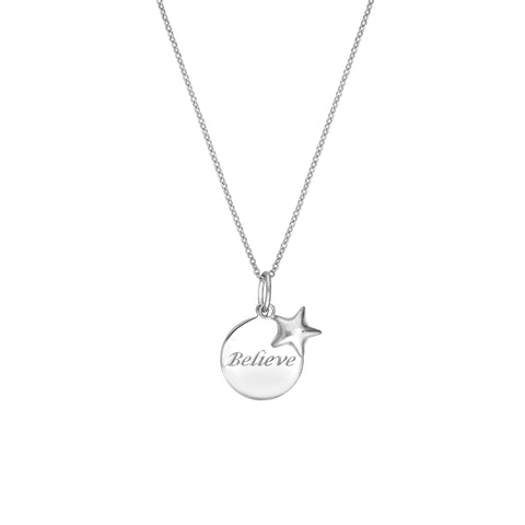 Sterling Silver Believe Disk-Star Necklace