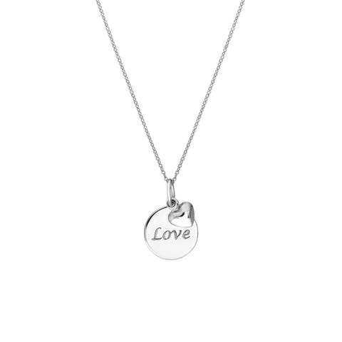 Sterling Silver Love Disk-Heart Necklace