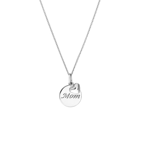 Sterling Silver Mom Disk- Heart Necklace