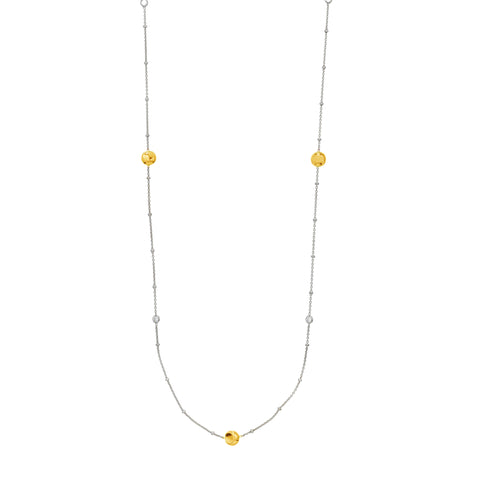 Long And Lovely Yellow/White Bead Station Necklace