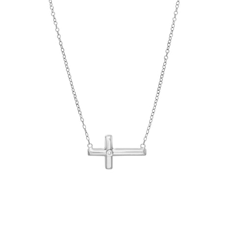 Plated Sterling Silver Diamond E2W Cross Necklace