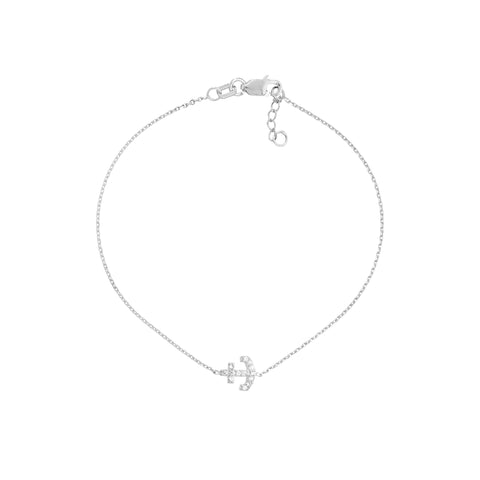 Sideways Mini CZ Anchor Adjustable Bracelet