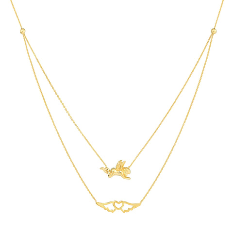 Angel and Wings Layered Duo Adj. Necklace