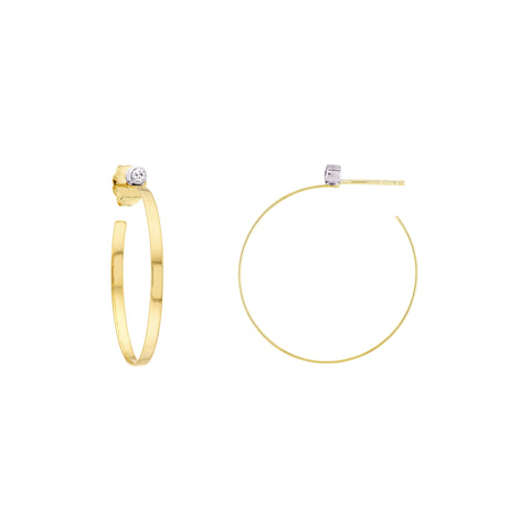 Two-Tone Open End Hoop Earrings with 1/20tcw Diamond Bezel