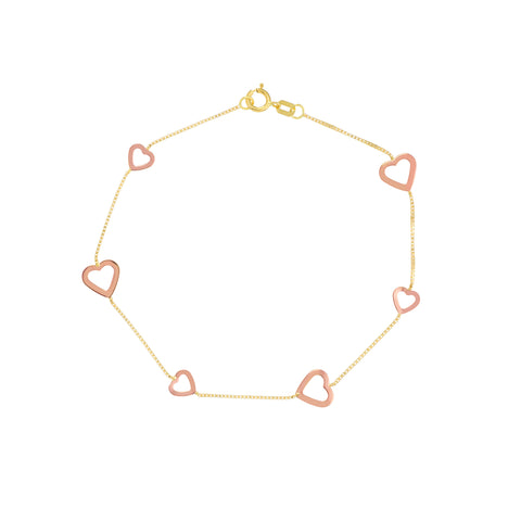 Two-Tone Open Heart on Box Chain Bracelet