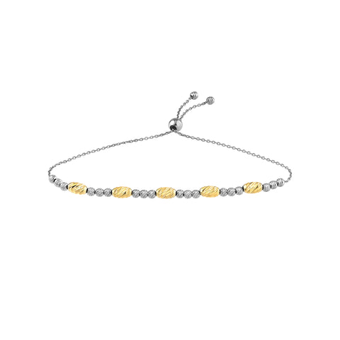 Sterling Silver White and Yellow D/C Beads Bolo Bracelet