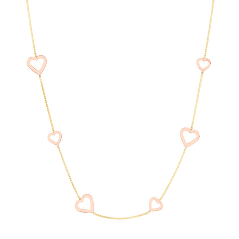 Two-Tone Open Heart on Box Chain Necklace