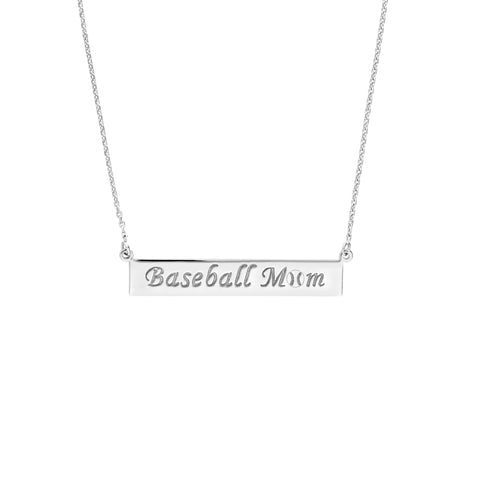 Plated Sterling Silver Baseball Mom Bar Necklace