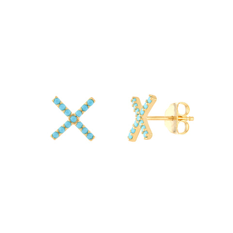 X Stud Earrings with Simulated Turquoise