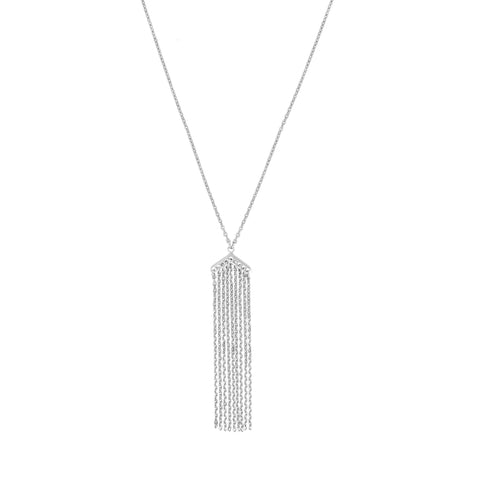 Sterling Silver Chevron with Cable Chain Fringe Necklace