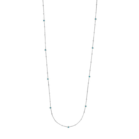 Sterling Silver Turquoise Bezel Saturn Chain Long Necklace