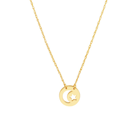 So You Cutout Moon and Star Mini Disc Adj. Necklace