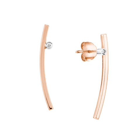 Rose/White Gold Curved Staple Bar Earrings with Diamond