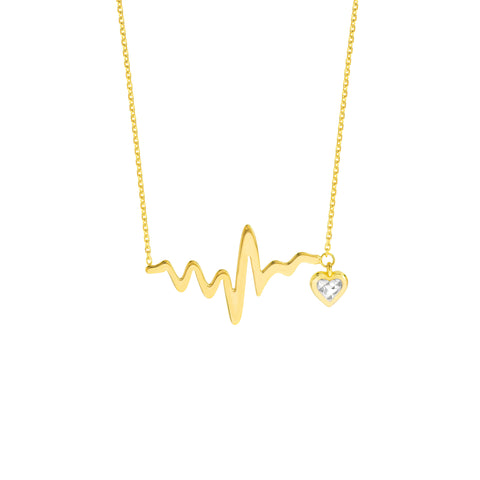 Two-Tone Heartbeat Adj. Necklace with Dangle Heart