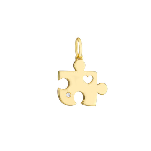 Puzzle Piece Heart Charm with 1pt Diamond