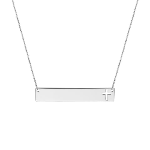 Plated Sterling Silver Bar Necklace with Cross