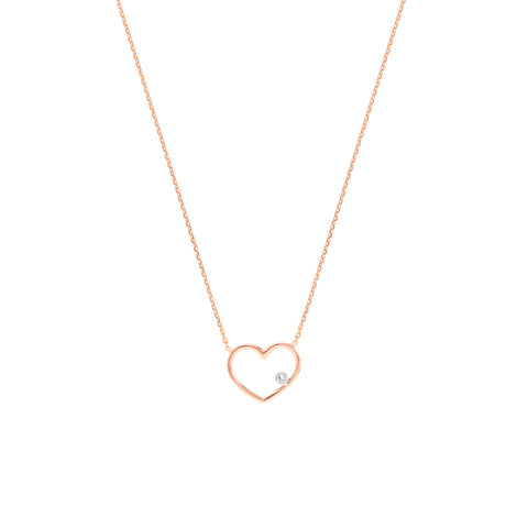 Rose Gold Open Wire Heart with Diamond Necklace