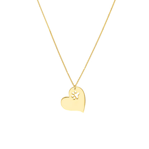 Tilted Heart with Paw Cutout Necklace