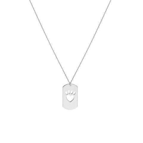 Plated Sterling Silver Dog Tag Necklace with Paw