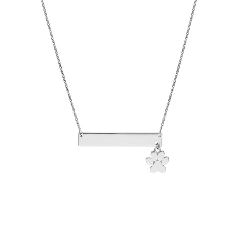 Plated Sterling Silver Engravable Bar Necklace with Paw