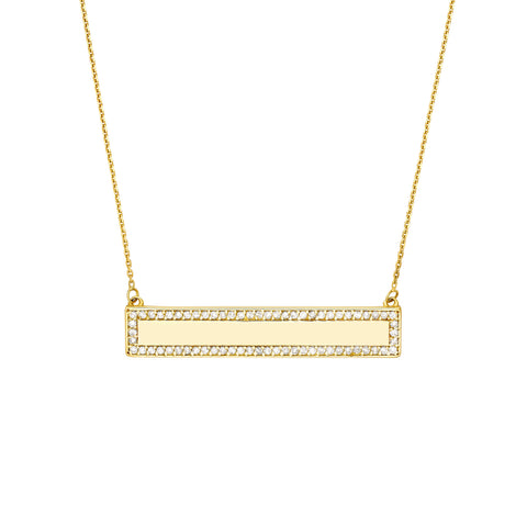 Engravable Bar Necklace with 1/3tcw Diamond Border