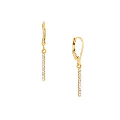 Dangle CZ Staple Bar Earrings on Leverback