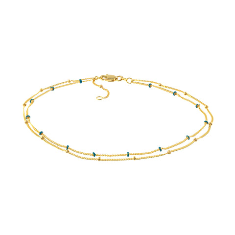 Blue Enamel and Saturn Adjustable Anklet