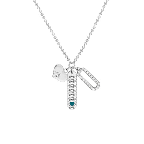 Sterling Silver Love Bar with CZ Mixed Charm Necklace