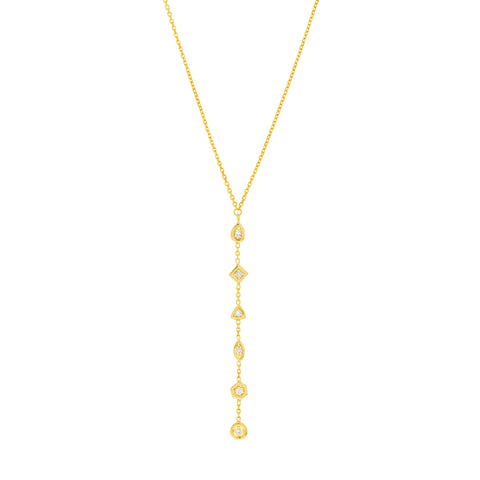 Lariat Necklace with Mixed Diamond Bezels