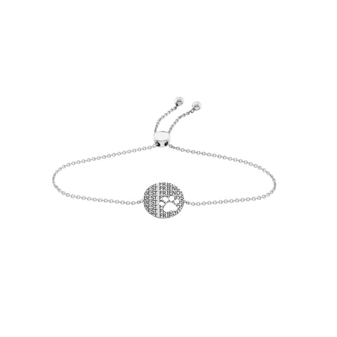 Sterling Silver Best Friends Disc with Paw Bolo Bracelet