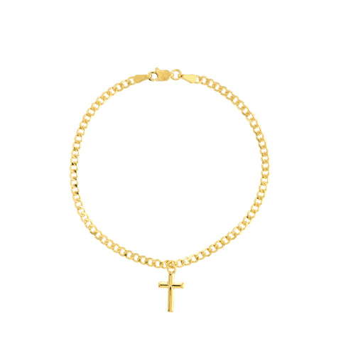 Cross Dangle Curb Chain Adj. Bracelet