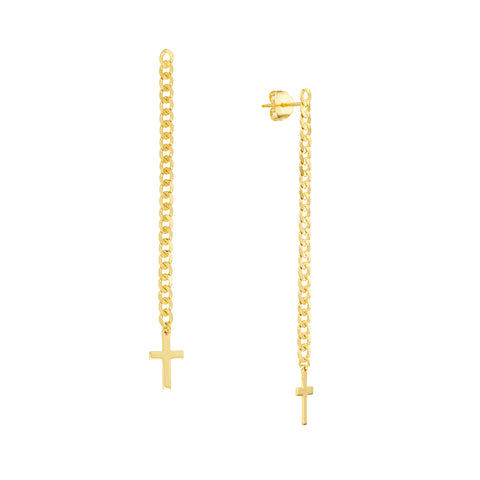 Cross on Curb Chain Drop Earrings