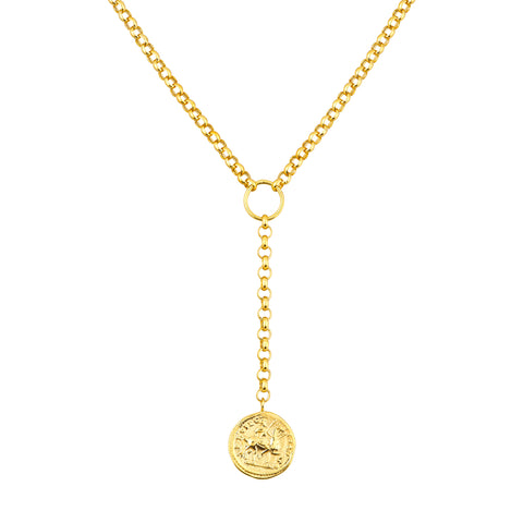 Ancient Coin Y-Necklace on Rolo Chain