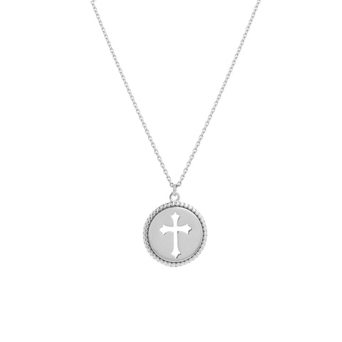 Cross Cutout Beaded Medallion Necklace