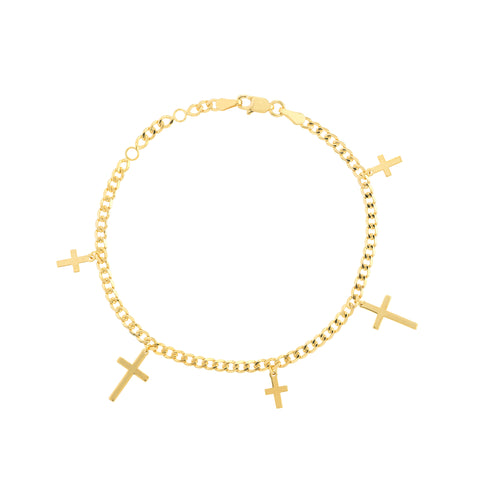 Cross Dangles Curb Chain Adj. Bracelet