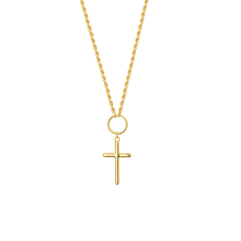 Cross Drop Adjustable Necklace on Rope Chain