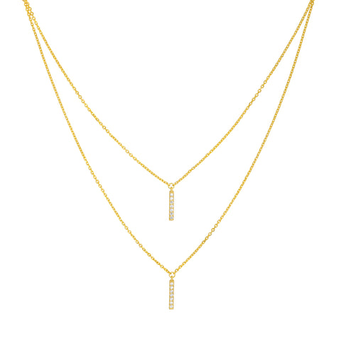 Diamond Staple Bar Drops Duet Necklace